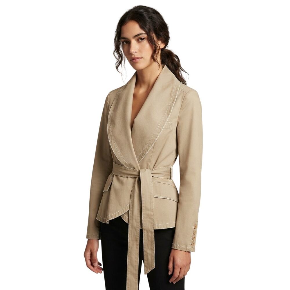 BCBGMAXAZRIA Long Sleeved Belted Wrap Blazer Neutral Beige Women's Size XS